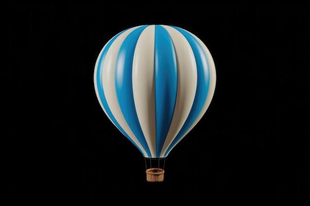 A Vibrant Blue And White Striped Hot Air Balloon Against A Black Background