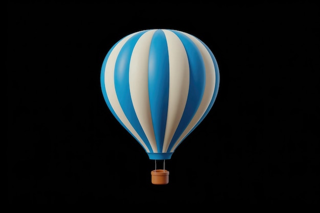 A Vibrant Blue And White Striped Hot Air Balloon Against A Black Background