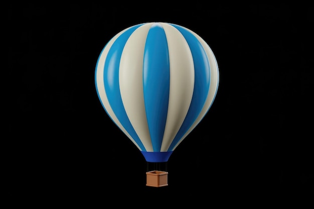 A Vibrant Blue And White Striped Hot Air Balloon Against A Black Background