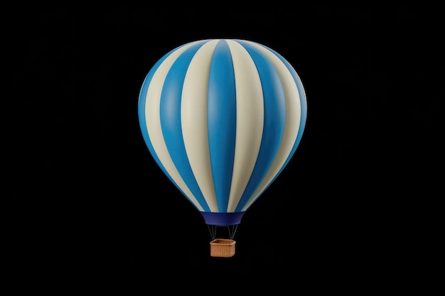 A Vibrant Blue And White Striped Hot Air Balloon Against A Black Background