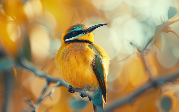 A Vibrant BlueTailed BeeEater Perched on a Branch in Golden Light