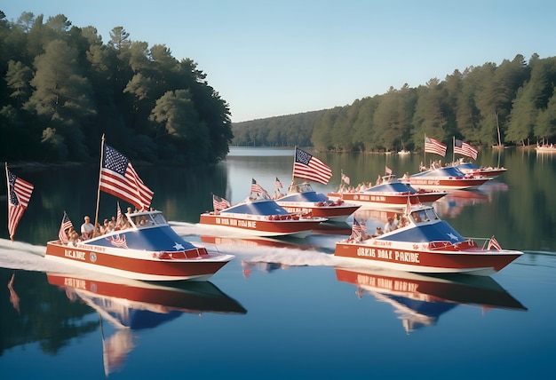 Vibrant Boat Parade on a Summer Lake