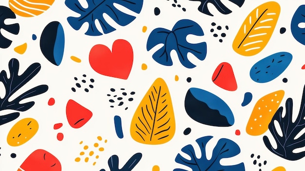 Vibrant botanical shapes create a seamless pattern of tropical leaves