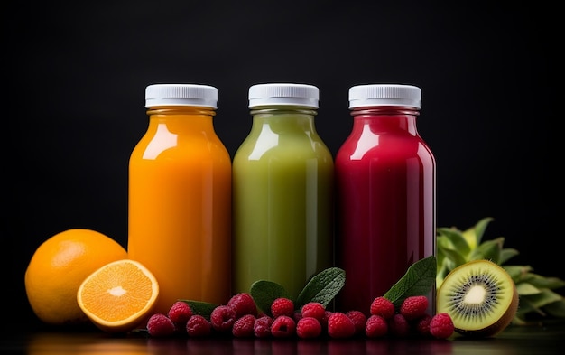 Vibrant Bottles of Fresh Juice Generative by Ai