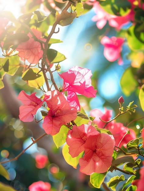 Photo vibrant bougainvillea blooms in sunlight tropical floral background