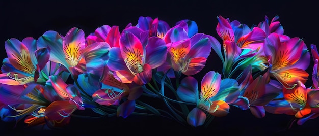 A Vibrant Bouquet of Alstroemeria Flowers in Neon Hues