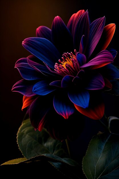 A vibrant bouquet of midnight blooms illuminated by a single shaft of moonlight AI_Generated