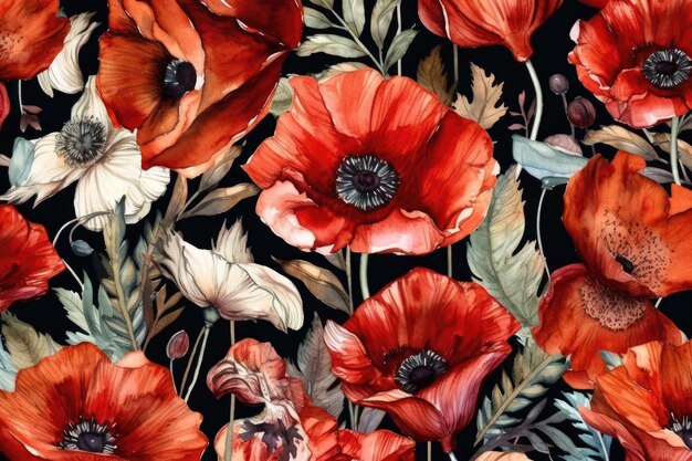 Vibrant bouquet of red and white flowers on a dark background Generative AI