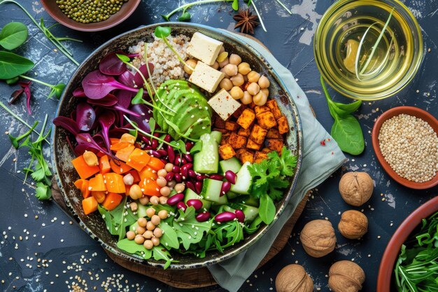 A vibrant bowl filled with healthy plantbased proteinrich food