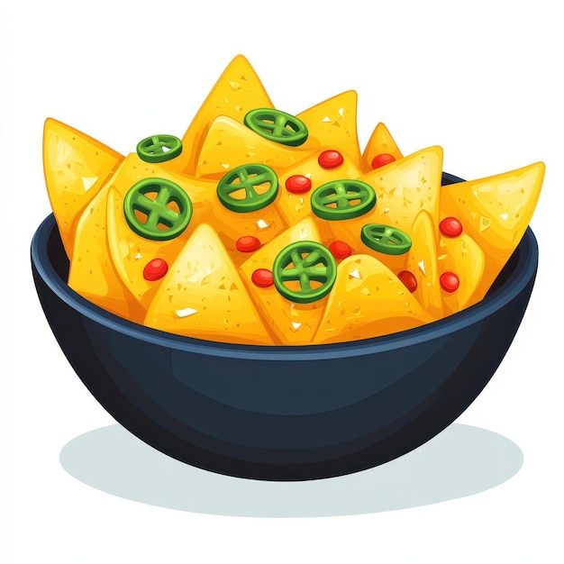 Photo a vibrant bowl of nachos topped with jalapenos and spices perfect for parties and snack time