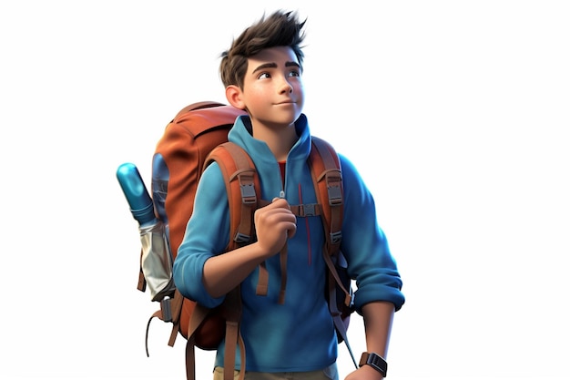 A vibrant boy with a backpack isolated on a white background