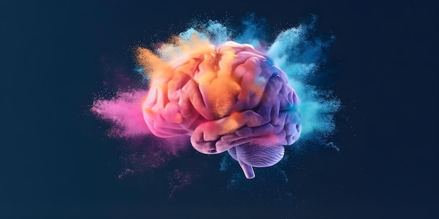 Vibrant Burst of Knowledge and Creativity From the Human Brain Against a Dark Background Concept Creativity Knowledge Human Brain Dark Background Vibrant Burst