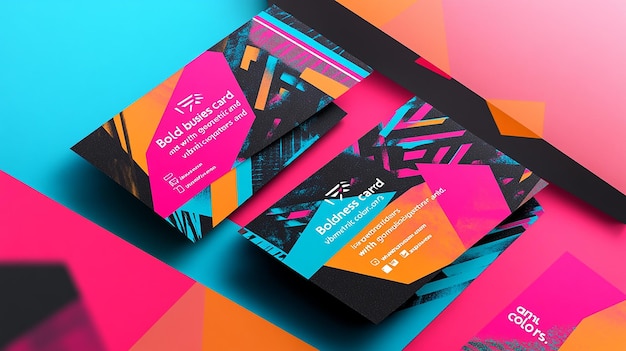 Photo vibrant business card mockup with geometric patterns