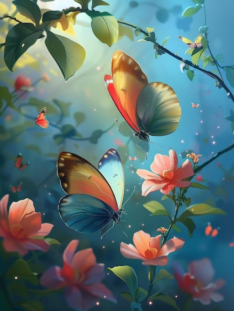 Vibrant Butterflies Amidst Blooming Flowers