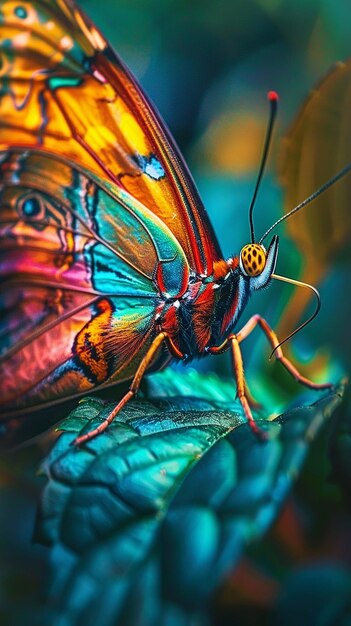 Vibrant Butterfly Perched on Leaf