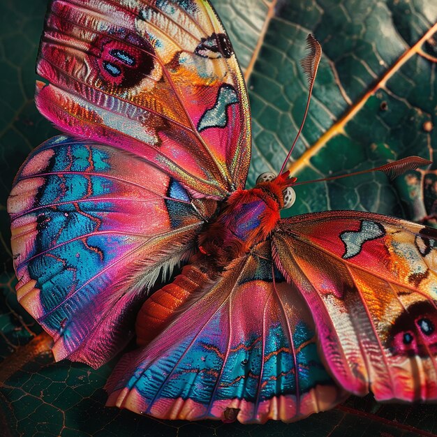 Vibrant Butterfly Perched on Leaf