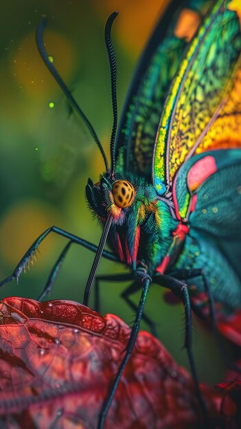 Photo vibrant butterfly perched on leaf