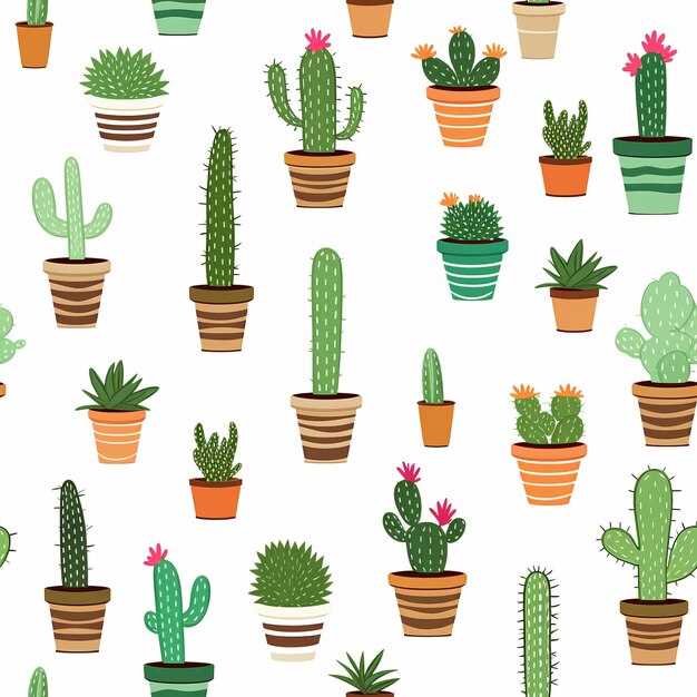 Vibrant Cactus Plant Pattern In Potted Style Natureinspired Design