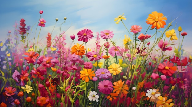 Vibrant Canvas of Radiant Petals A Stunner Display of Bright Colorful Flowers in Full Bloom