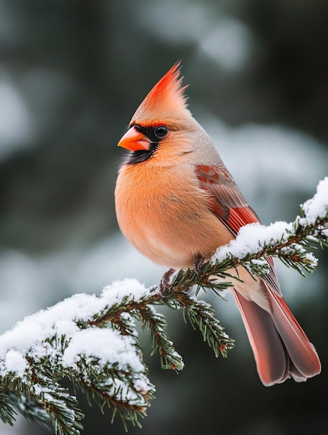 Photo vibrant cardinal bird on snowy branch in winter wonderland