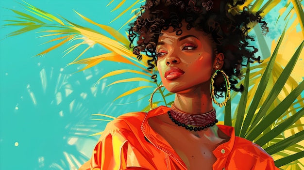 Photo vibrant caribbean fashion portrait with ginger root accessory and gradient backdrop