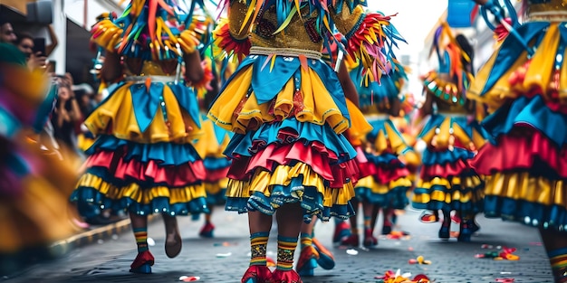 Vibrant carnival in Barranquilla Colombia showcases colorful costumes lively dances and rich cultural heritage Concept Cultural Festival Traditional Dances Vibrant Costumes Colombian Heritage