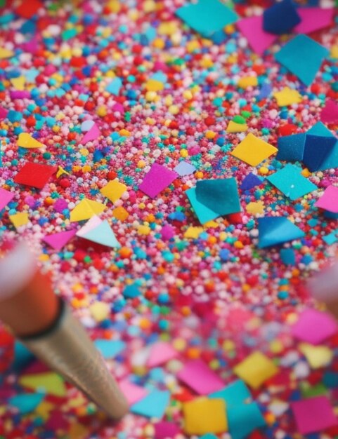 A vibrant carnival Confetti small pieces of color to celebrate life