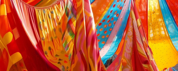 A vibrant carnival day background with bright colors lively patterns and textured fabric The