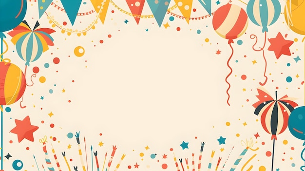 Vibrant Carnival Party Background with Doodle Border Design and Blank Space for Message