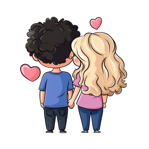 Photo a vibrant cartoon art of a couple showcasing a strong man and a blonde woman with floating hearts