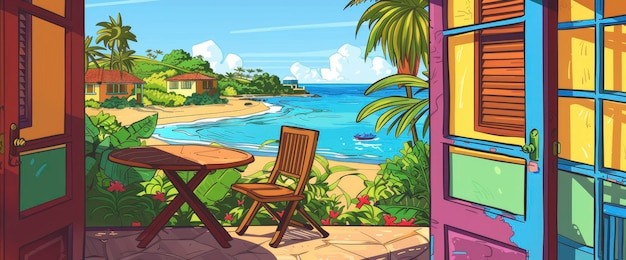 Vibrant Cartoon Depiction Of A Caribbean Cottage Scene By Matt Bors Cartoon style