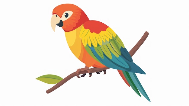 Vibrant Cartoon Parrot on a Branch in a Colorful Digital Illustration Generative ai