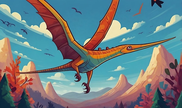 Photo vibrant cartoon pterosaurus with cheerful colors in a simple prehistoric landscape