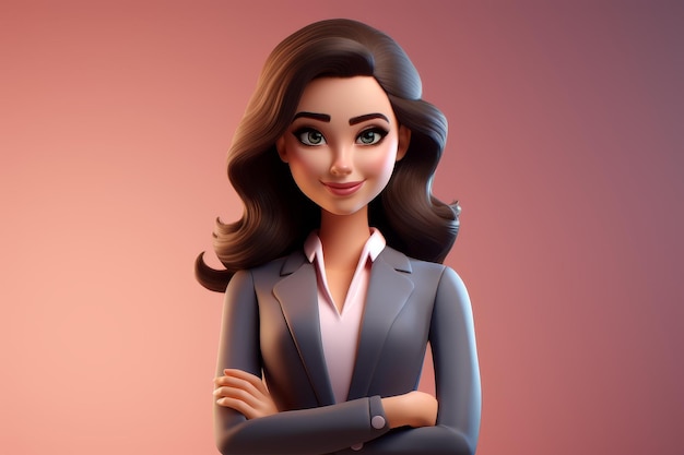 Vibrant cartoonstyle portrait of a cheerful businesswoman with a beautiful face