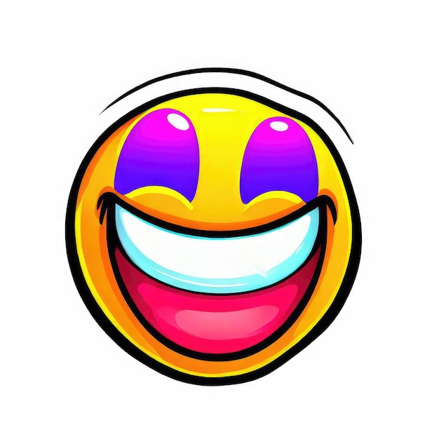 A vibrant cartoonstyle smile sticker with a glossy finish and a rainbow of colors