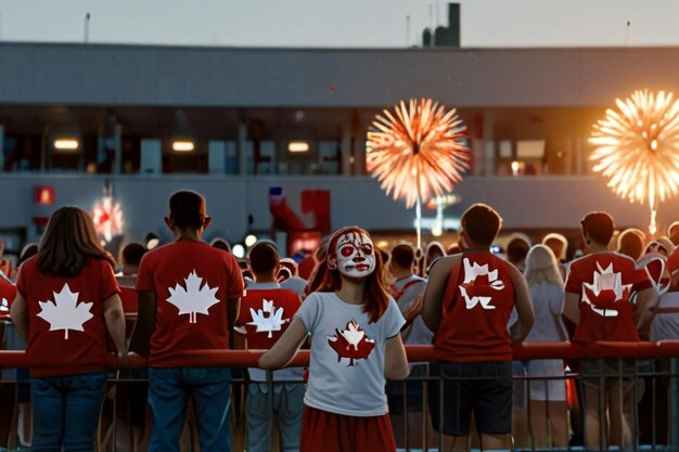 Photo a vibrant celebration of canada day with crowds of people canadian flags