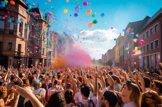 Vibrant Celebration of Pride Parade with Colorful Crowd Festivity in the City isolated