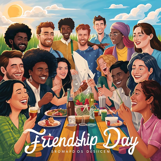 A vibrant and cheerful Friendship Day poster design generative AI