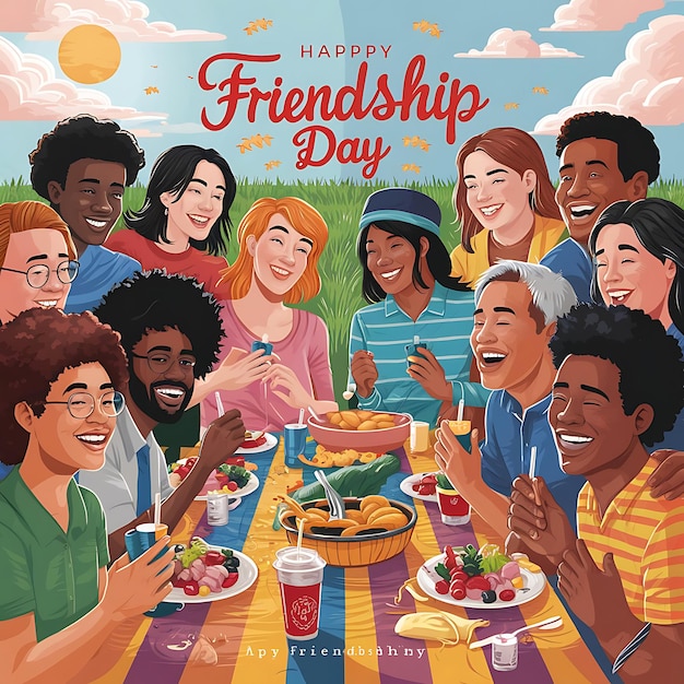 A vibrant and cheerful Friendship Day poster design generative AI