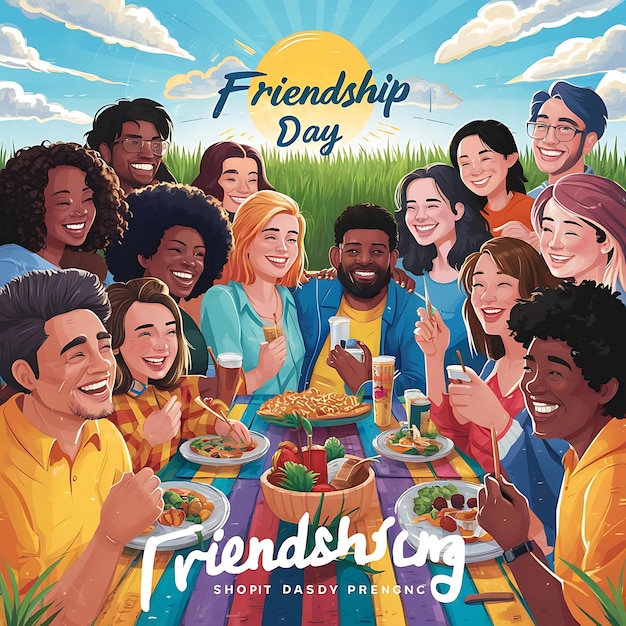 A vibrant and cheerful Friendship Day poster design generative AI