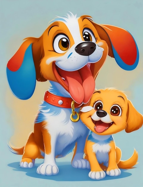 A vibrant cheerful scene of a dog and its pup Generated AI