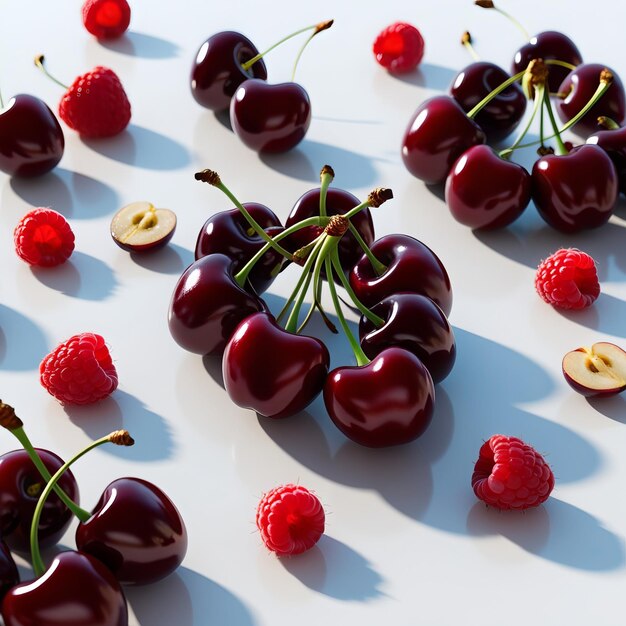 Photo vibrant cherry cluster on white background