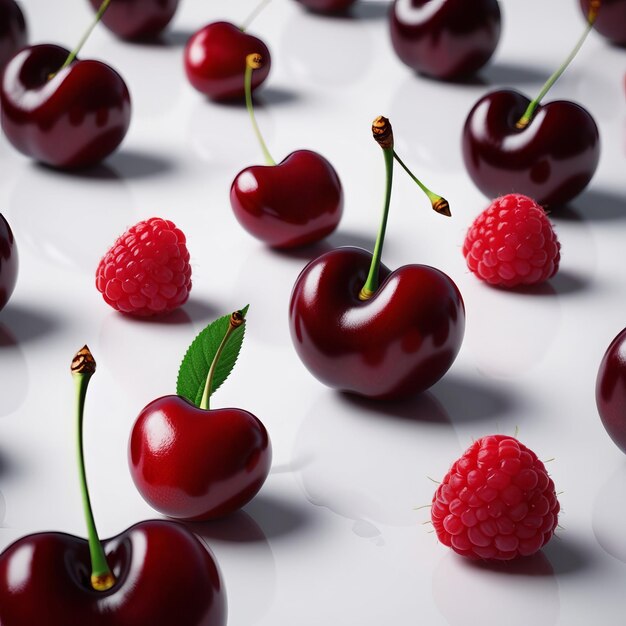 Photo vibrant cherry cluster on white background