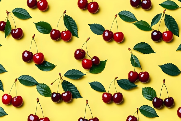 Photo vibrant cherry pattern on yellow background