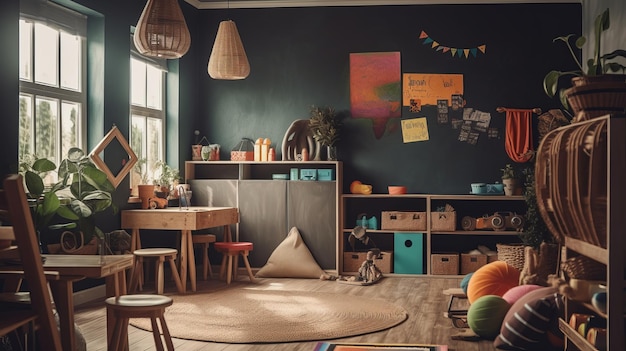 Vibrant childrens playroom with colorful toys AI generated