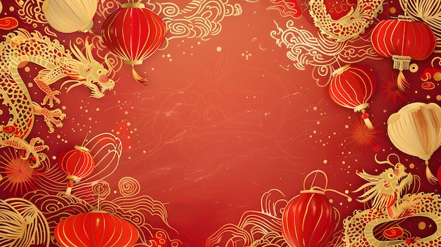 Vibrant Chinese New Year with Auspicious Lanterns Dragons and Fireworks