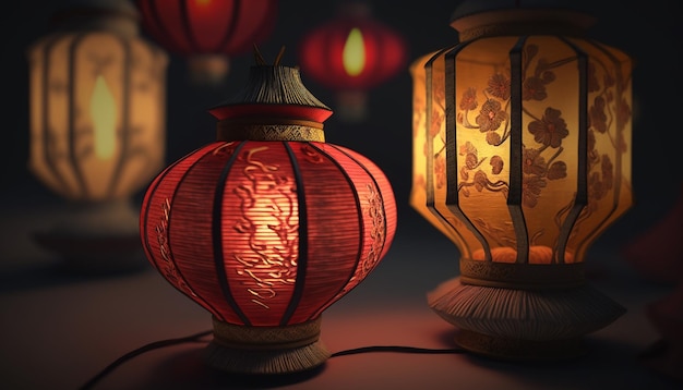 Vibrant Chinese Paper Lanterns Hanging in a Festive Setting