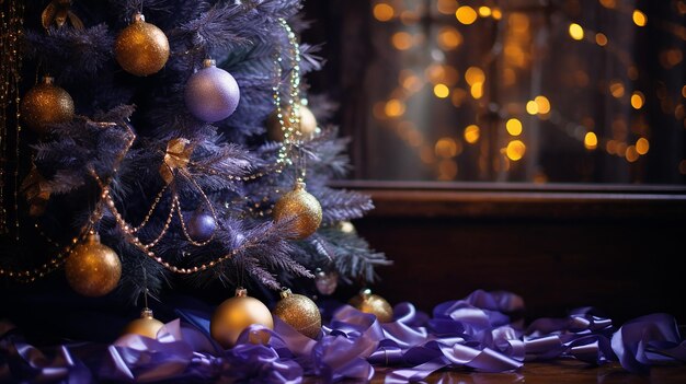 Vibrant Christmas Tree Tinsel Lights Violet Gold and Bronze Glowing Decor