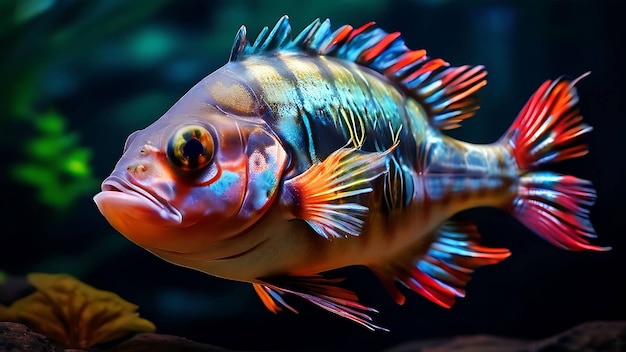 Photo vibrant cichlid fish with spiky fins and striking colors