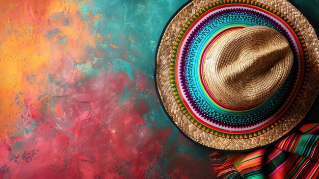 Vibrant Cinco de Mayo Sombrero and Colorful Serape Fabric